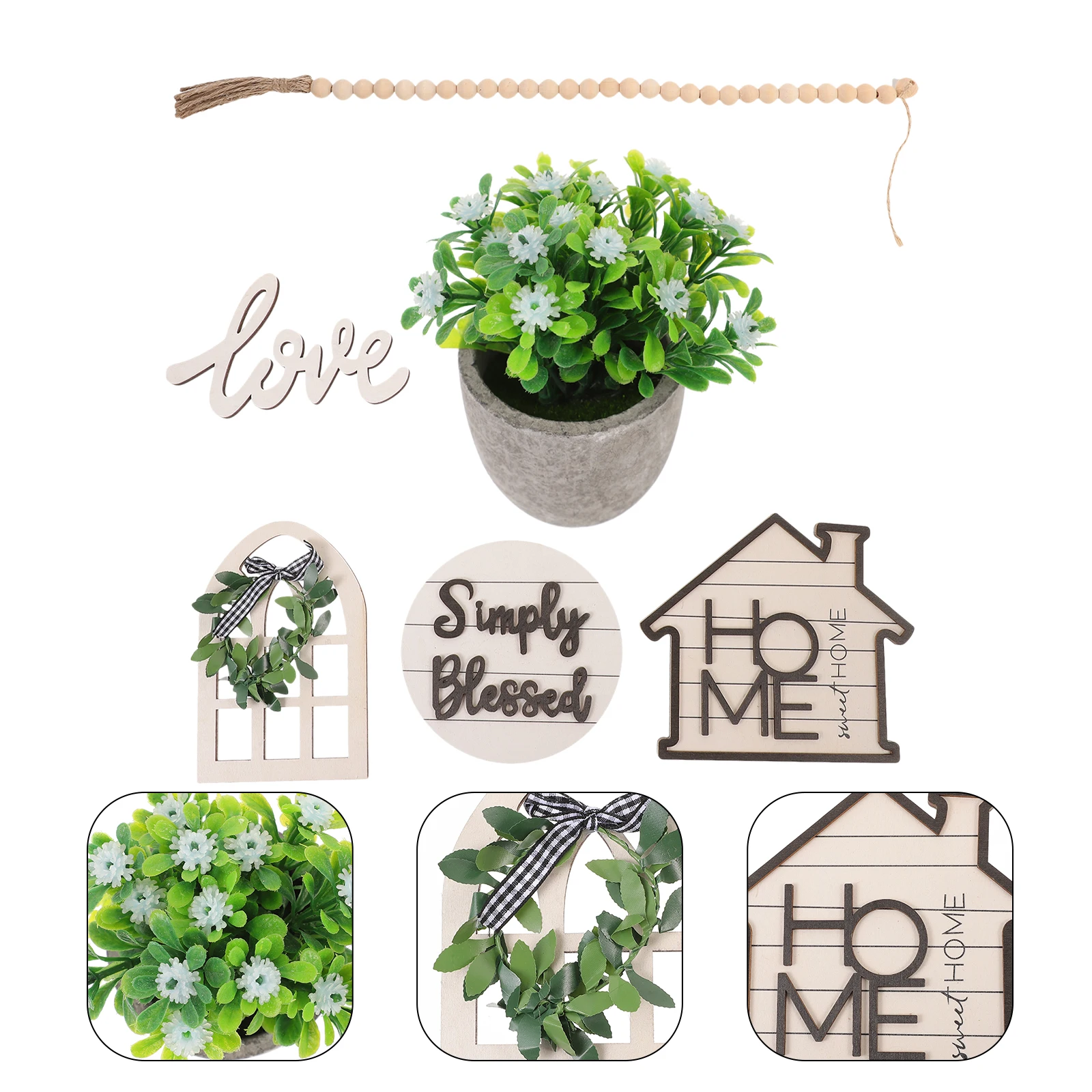 

Creative Farmhouse Tiered Tray Decor Set Rustic Wooden Signs Spring Adornments Shelf Mantel Table Party Ornaments Kitchen Rustic