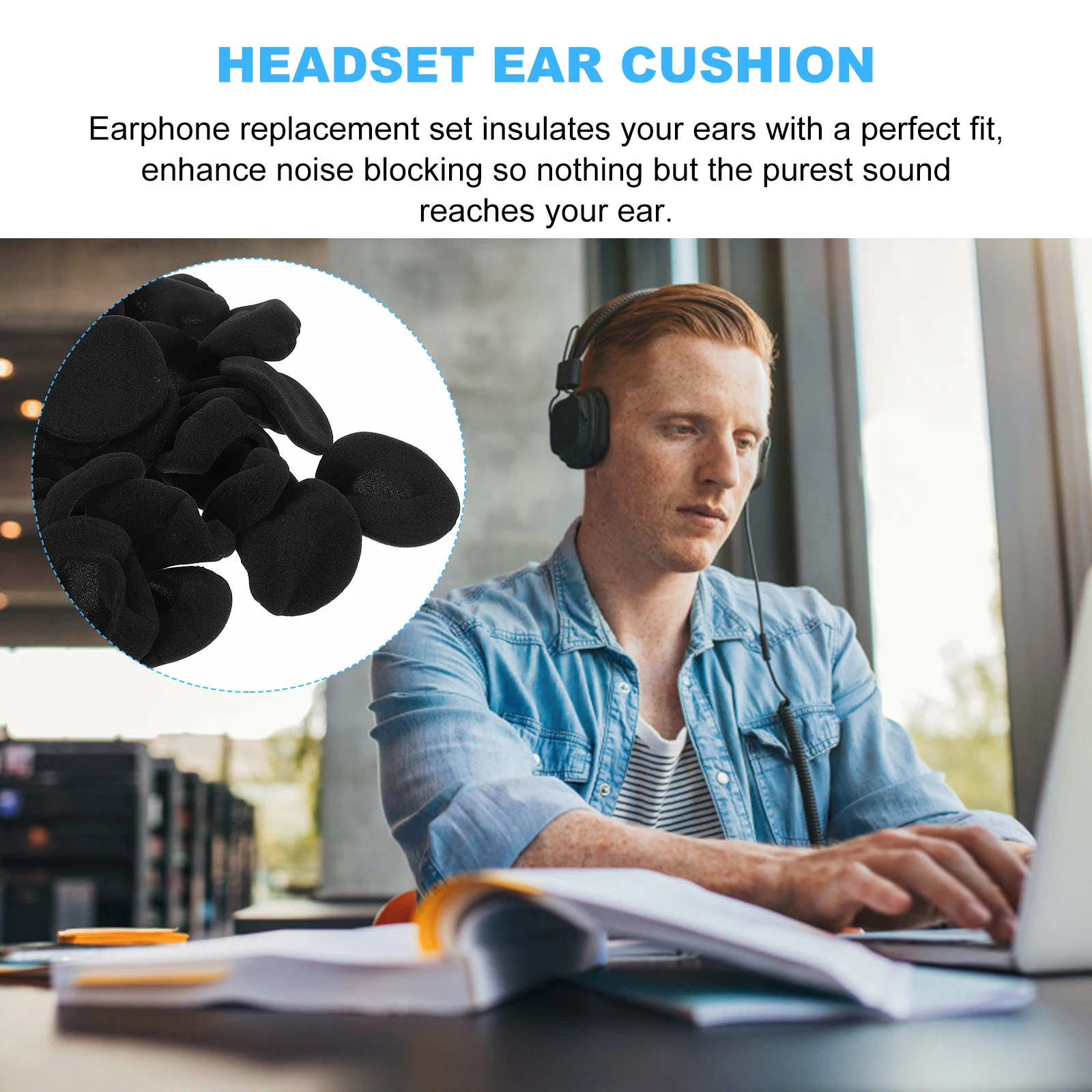 

30pcs Headphone Sponge Ear Pad Replacement Cushions Black Breathable Absorbable Noise Blocking Comfortable Listening Headset
