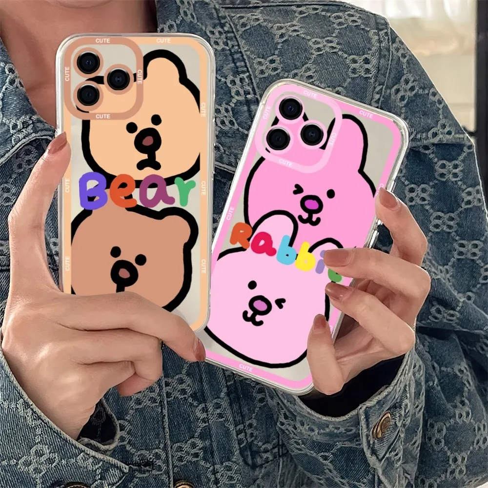 animal cute bear rabbit Phone Case Phone Case For iPhone 11 12 Mini 13 14 15 Pro Max Transparent Shell