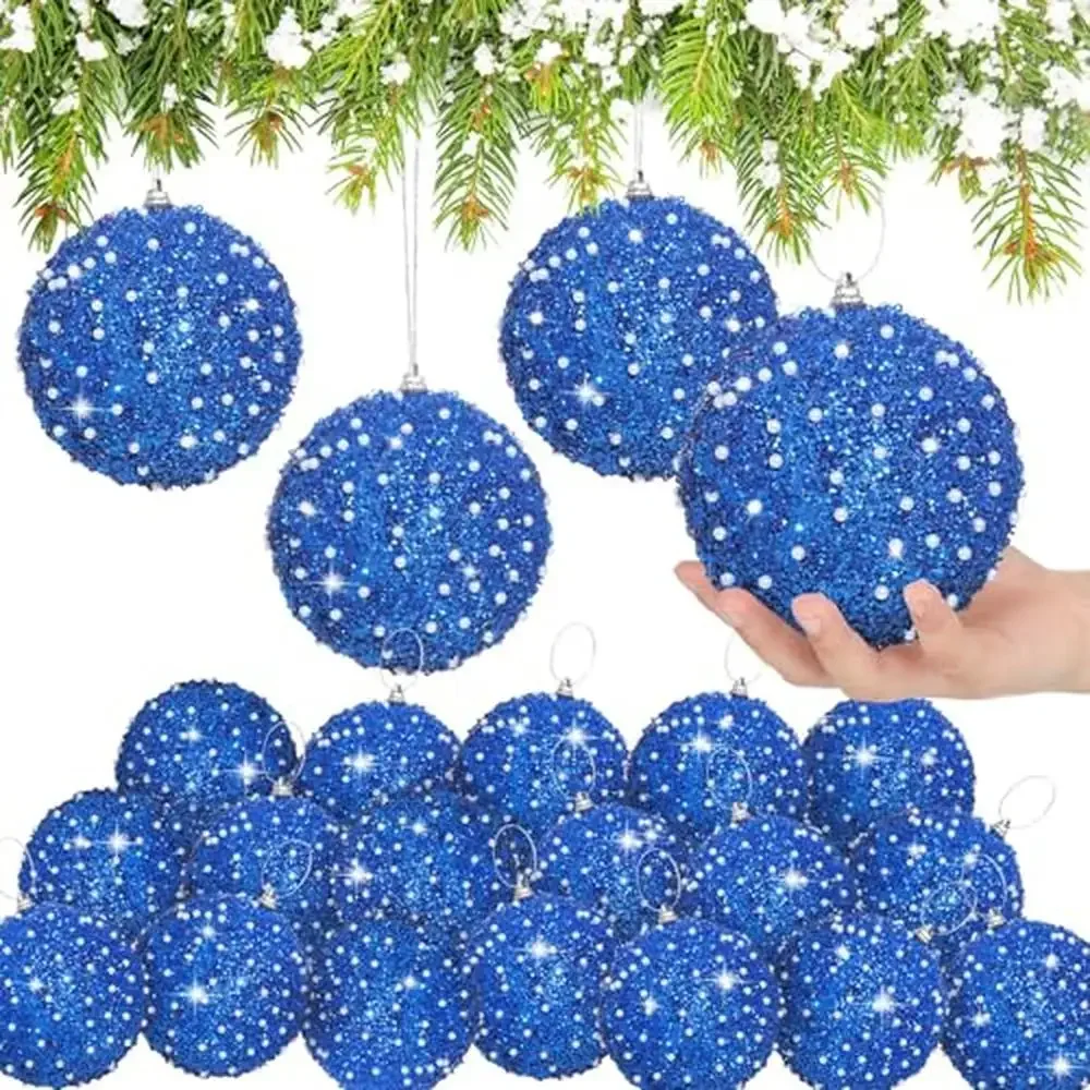 24 Pcs Glitter Christmas Ball Ornament Set Bulk Xmas Sequin Foam Hanging Decorative Balls Elegant 4