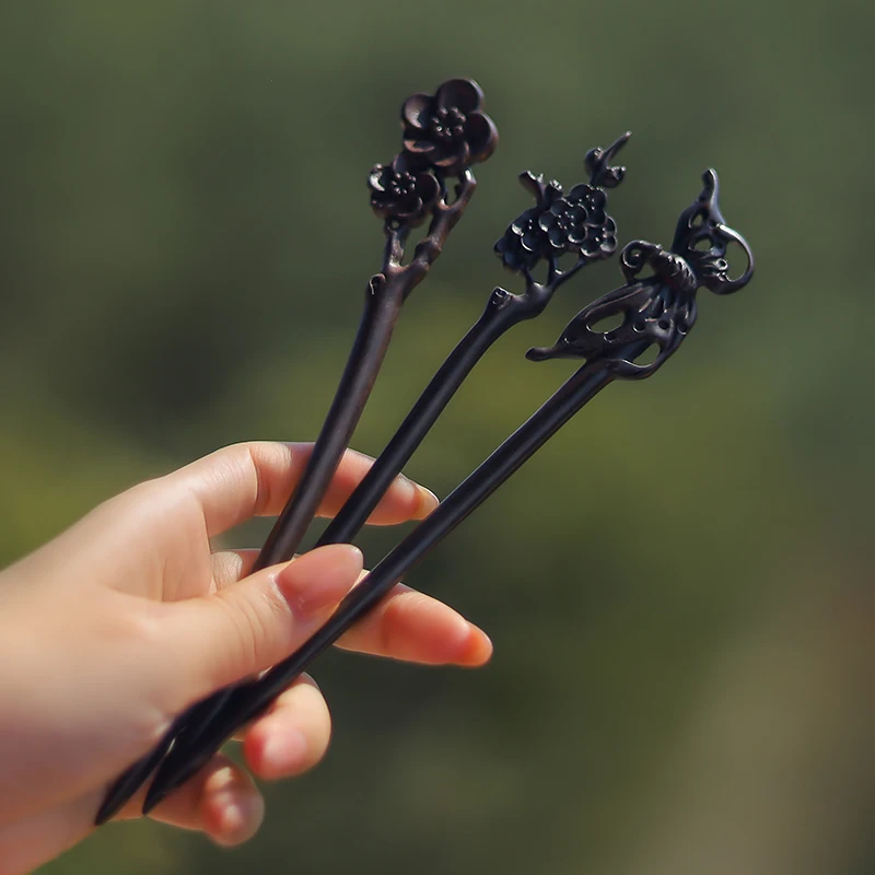 Hairpins Natural Black Sandalwood Women Girls Hair Sticks Chopstick Shaped Hair Clips Pins Retro Stlye Hair Jewelry Accessories
