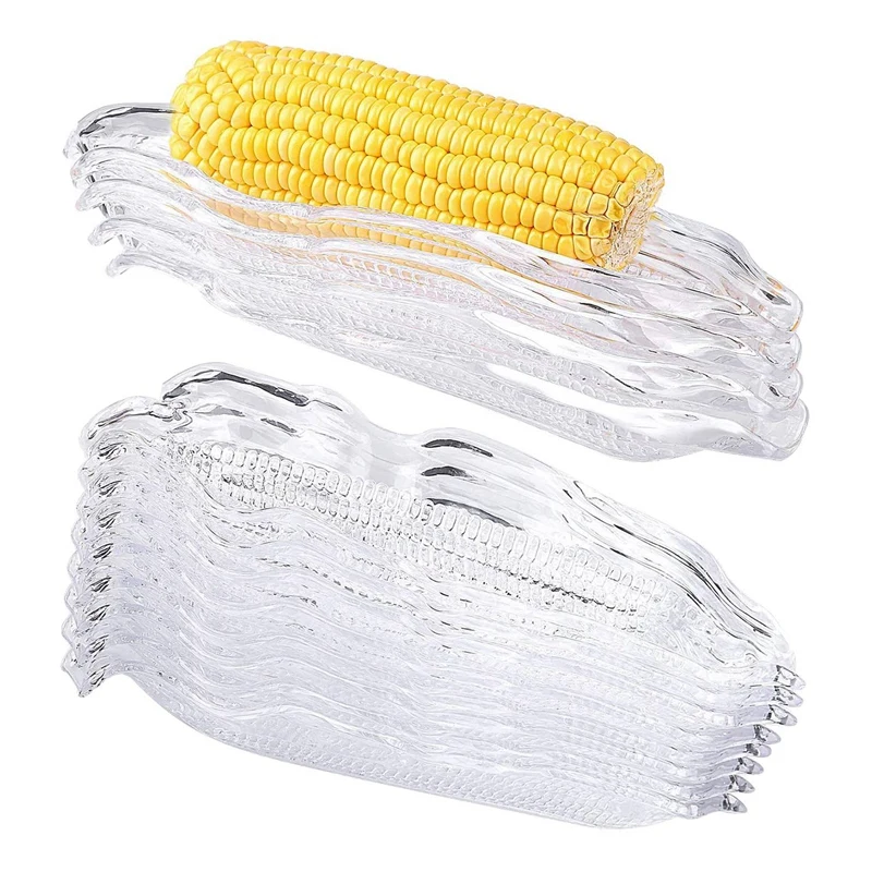 

12 Packs Transparent Plastic Corn Trays BBQ Barbecue Corn On The Cob Holder Serving Dish In Cob Dinnerware Sets