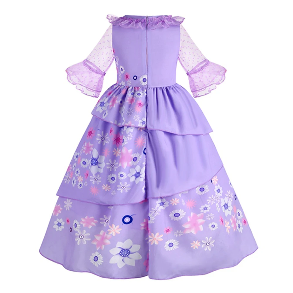 Isabella Charm Girl Costume Birthday Anime Cosplay Outfits 2-10 Yrs Kid Purple Flower Layered Dress Fantasy Disguise Sets