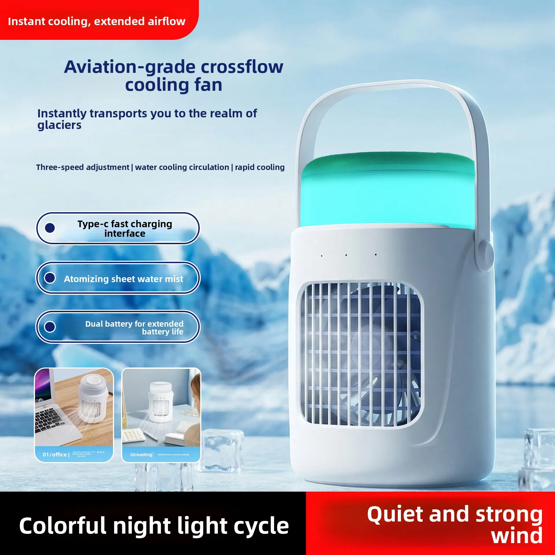 Household Air Cooler Small Desktop Night Light USB Spray Fan Office Refrigeration Charging Model