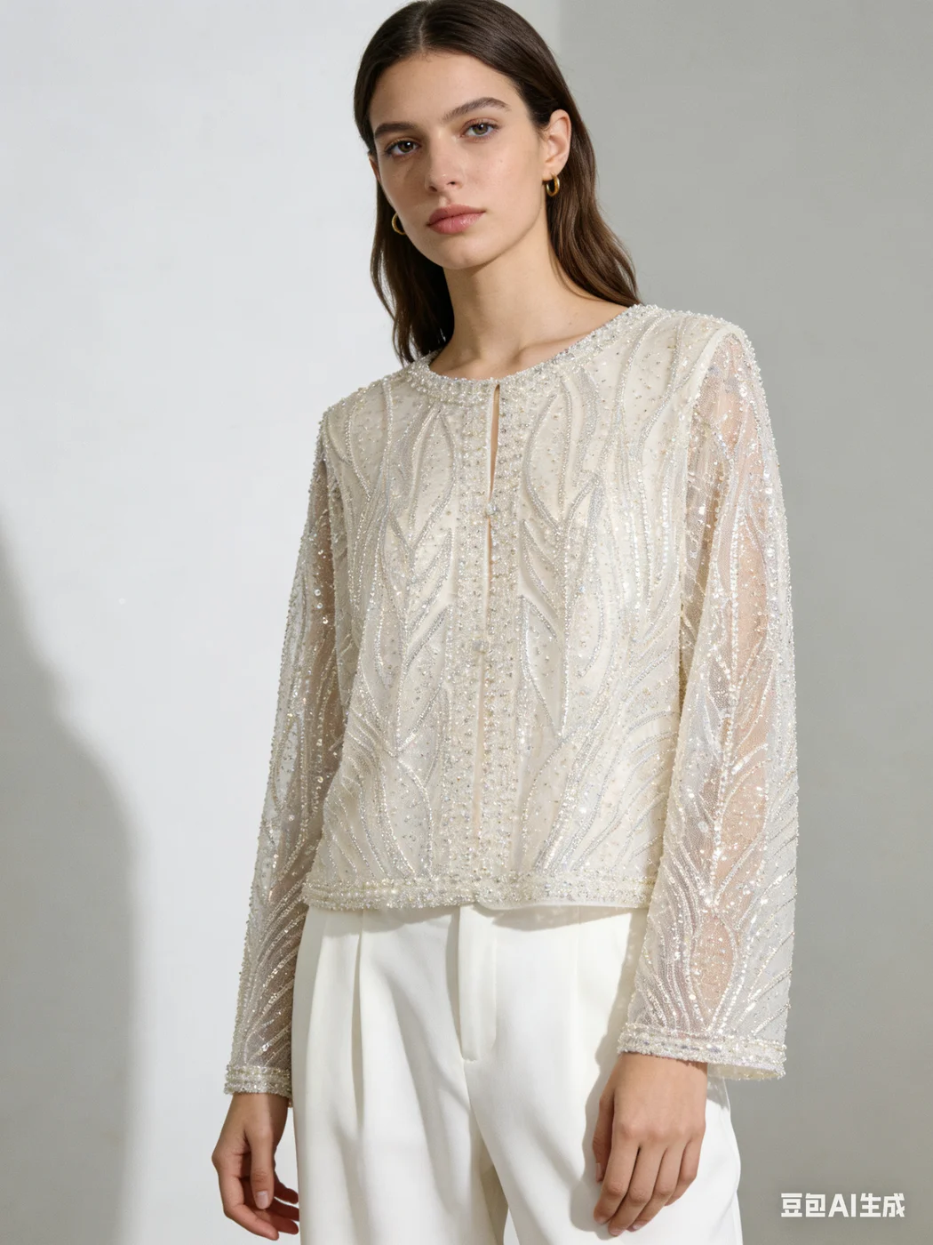 

Роскошный укороченный жакет из прозрачной сетки с пайетками и жемчугом, женский топ с тяжелой вышивкой для вечеринок, блузка, шаль, кардиган, болеро, верхняя одежда