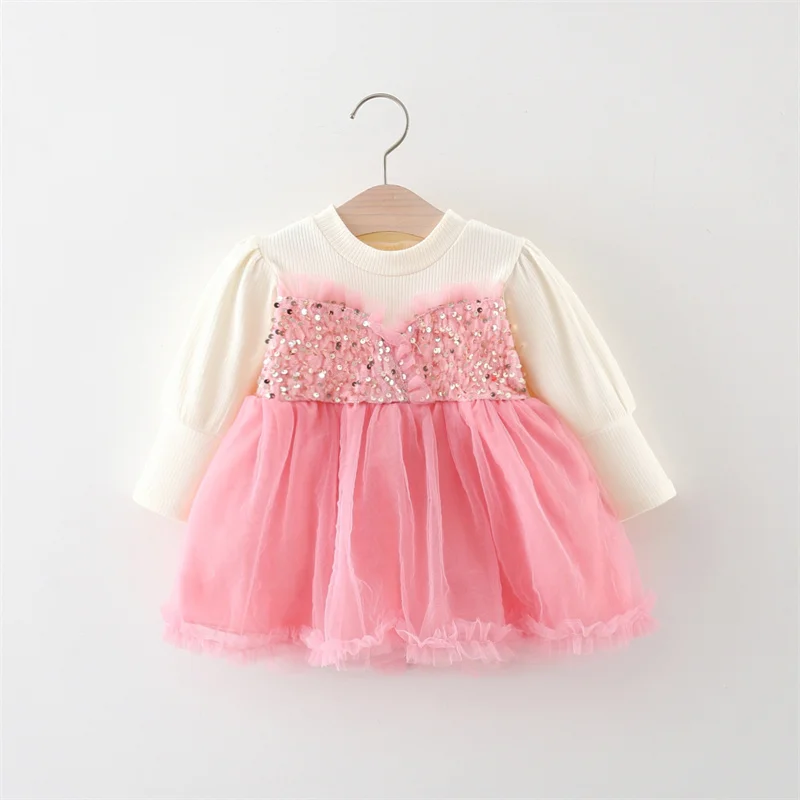 Baby Girls Dresses Long Sleeves Cotton Sequin Lace Dresses For Girls Fashion Birthday Party Chidlren's Show Costume Clothing New