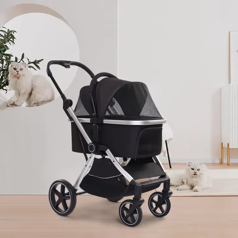 2025 New Durable 3 in 1 Aluminum Pet Trolley Customized Pet Stroller Dog with Detachable Big Carrier