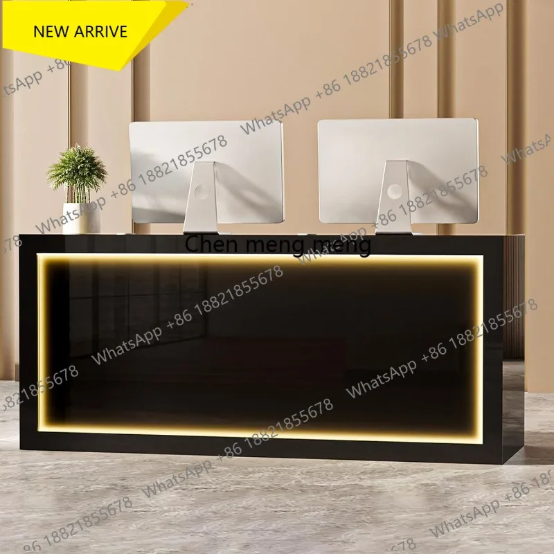 A178  Modern Reception Desk, Solid Wood Reception Desk with Counter, Check Out Stand with Lockable Drawer & Cabinet, Retail Chec