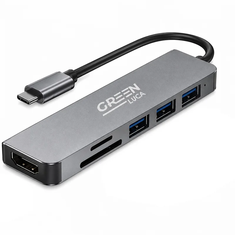 USB C Hub 6-in-1 Dock met 4K@30Hz HDMI, SD/TF, 3 USB 3.0-poorten voor iPhone 17/16, Mac Mini M4, MacBook Pro/Air, iPad Pro, Surface Pro 7