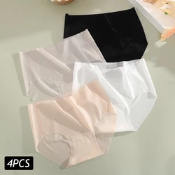 4PCS/Set Women's Ice Silk Seamless Panties Ultra Thin Briefs Breathable Underwear Female High Waist Intimates Lingerie Plus Size