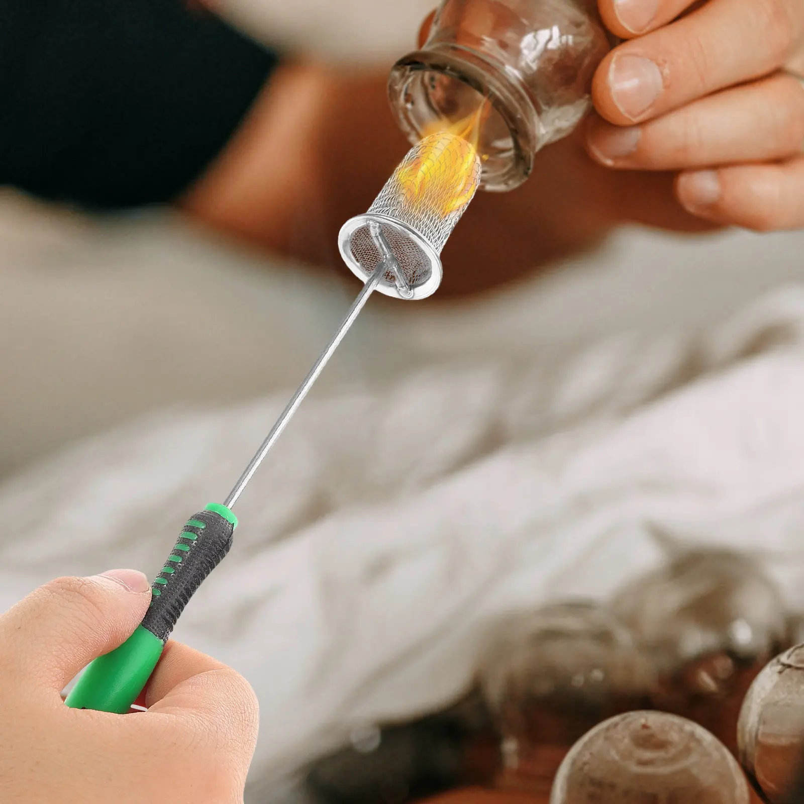 Cupping Igniter Stick Strong Ignition Fire Rod Tool Anti Scald Handle Replaceable Cotton Ball Head for Vacuum Cupping Massaging