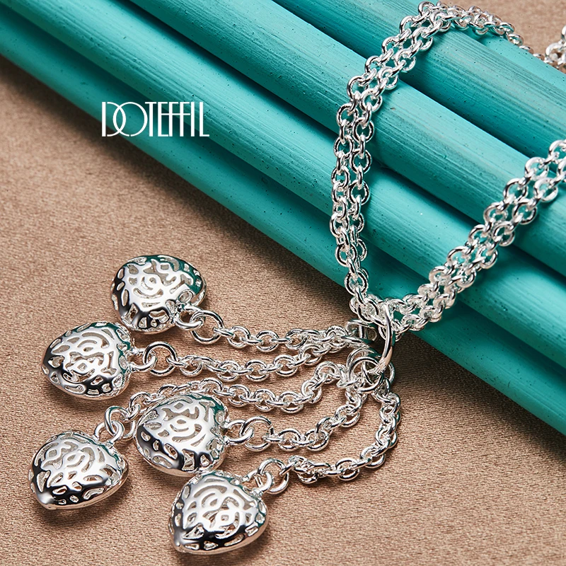 DOTEFFIL 925 Sterling Silver Multi-Chain Hollow Ball Five Heart Necklace Chain For Women Engagement Wedding Charm Jewelry image 6