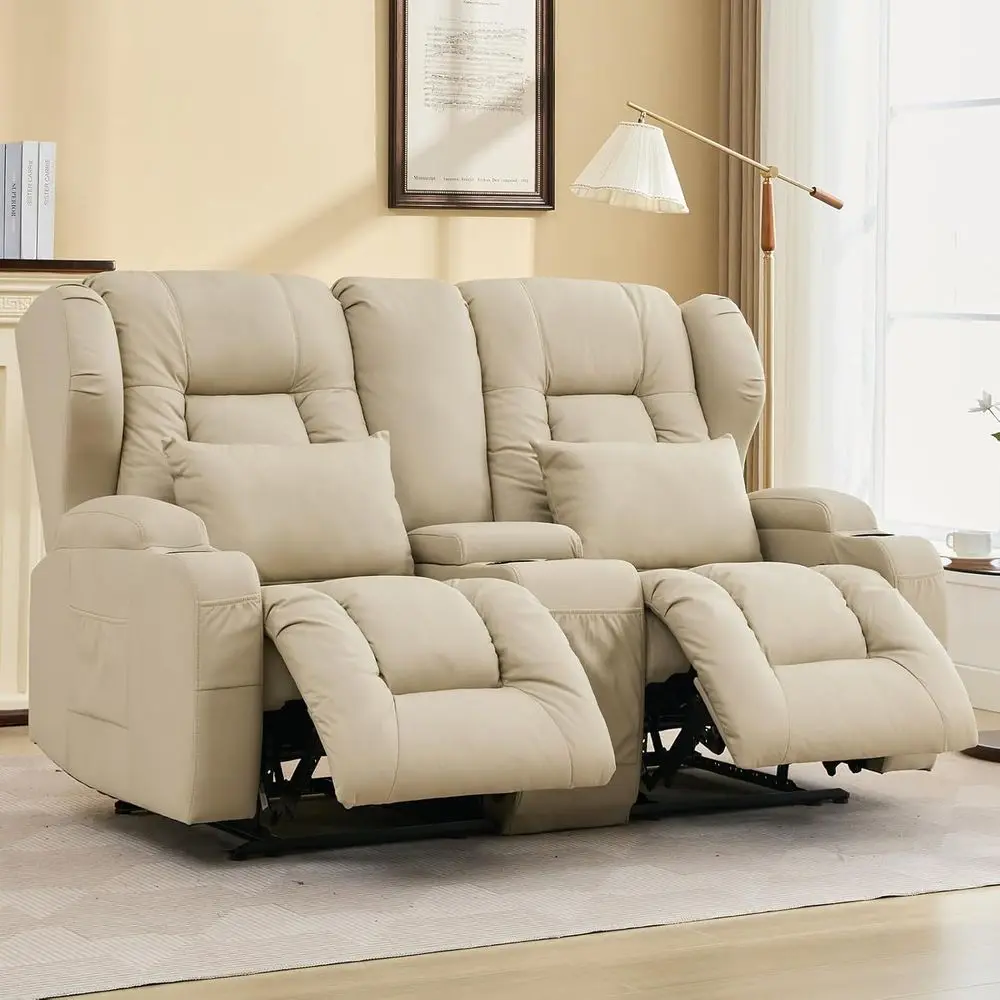 

65.3 Loveseat Recliner with Storage, Fabric Upholstery, Wall-Hugger Reclining Chair, Cup Holders, Side Pockets, Home Theater Sea