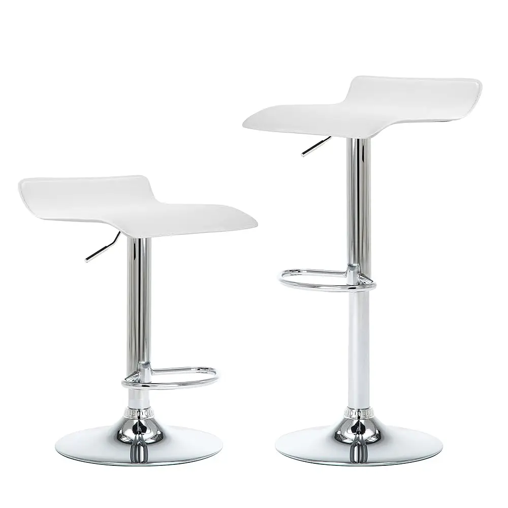

Contemporary Chrome Air Lift Adjustable Swivel Bar Stool, Set Of 2, White