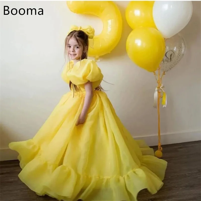 Booma linha a flores vestidos de menina organza vestido de festa de casamento para crianças até o chão vestidos de baile de meninas personalizados