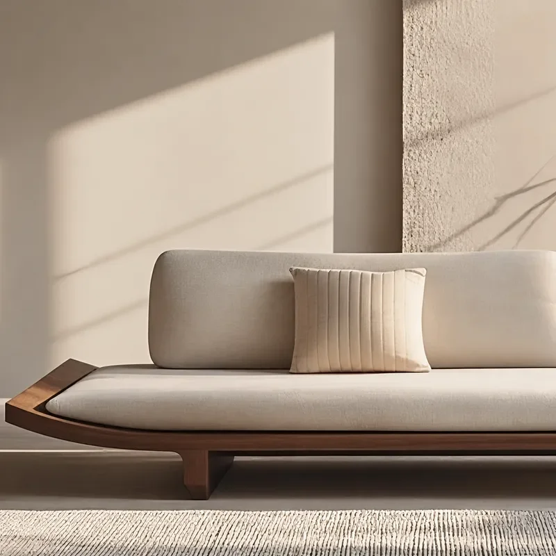 New Chinese Song Style Aesthetic Solid Wood Sofa Modern Light Luxury Straight Row Sofa Chaise Lounge Wabi Sabi Customization