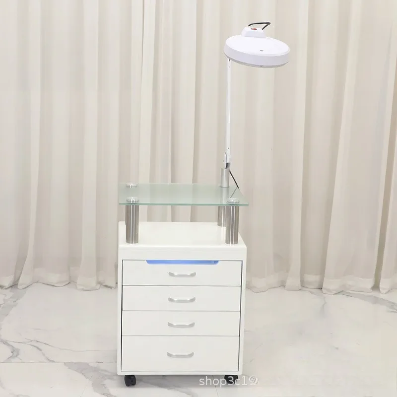 Strictly selected white beauty cart cabinet disinfection light manicure storage multi-functional movable tool cart drawer