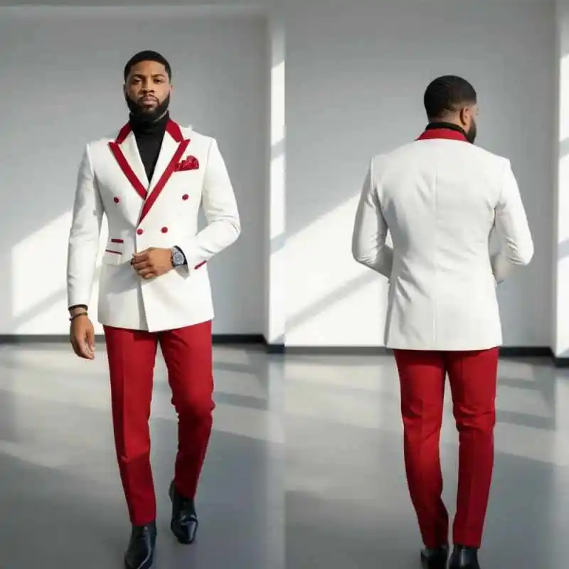 

Splicing Men's Suit 2 Pieces Jacket Pants Peaked Lapel Double-Breasted Special Occasion Wedding Banquet Party Groom Customized