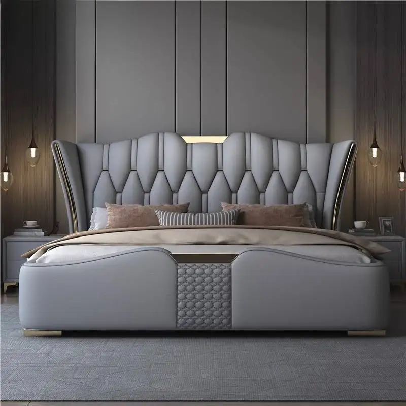 Italian Style Double Bed Modern Minimalist Camping Pliable Luxury Double Bed Headboard Storage Camas Matrimoniales Furniture