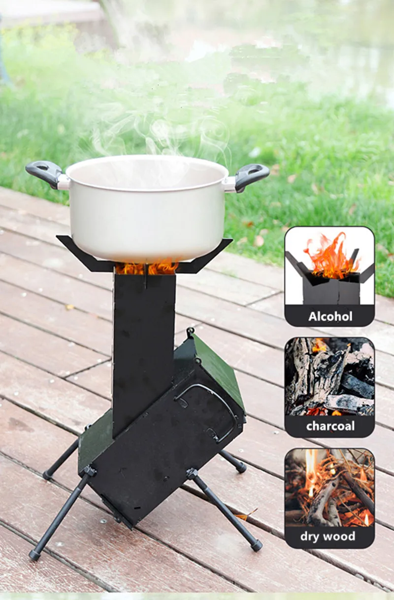 

Portable Multipurpose Outdoor Firewood Stove Charcoal Grill Folding BBQ Cooking Grid Park Camping Picnic Travel Barbecue Tool