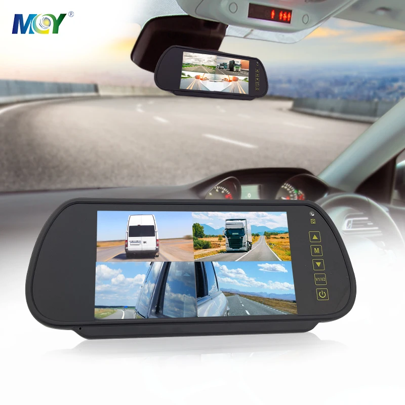 Hot Sale 4 Channel Quad Image 7'' Full Screen Car Mirror  Lcd in Rear View Mirror