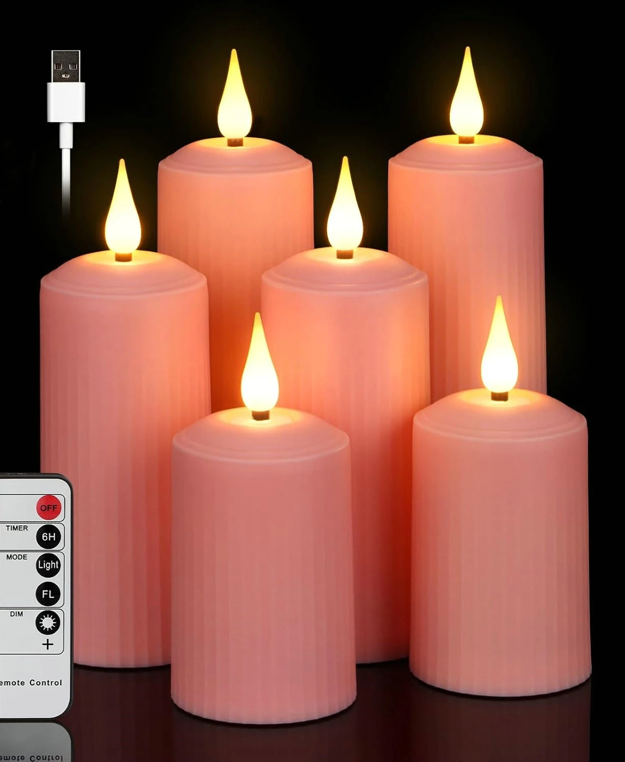 USB Rechargeable Remote controlled led Candles Flickering 3D Flame Roman Pillar Candle light Waterproof Christmas Home Lighting