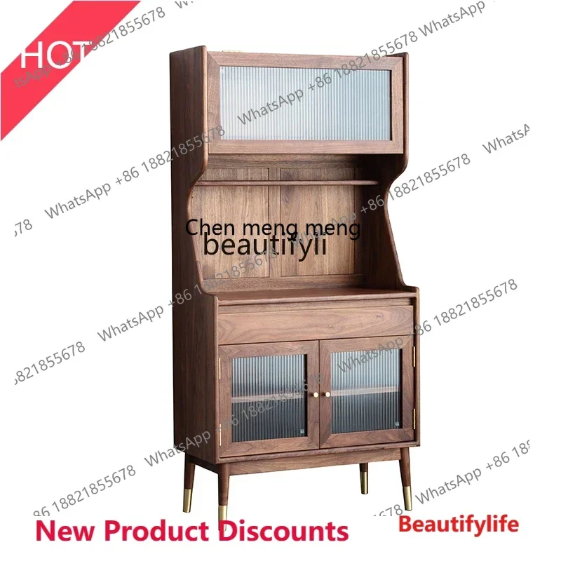 

z11Nordic solid wood dining side cabinet against the wall, locker, black walnut tea cabinet integrated