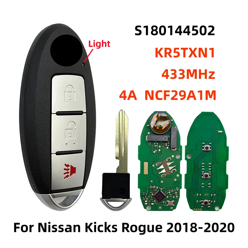 

S180144502 KR5TXN1 285E3-5RA0A 433MHz 4A Chip NCF29A1M 3 Button Smart Remote Car Key Fob For Nissan Kicks Rogue Sport 2018-2020