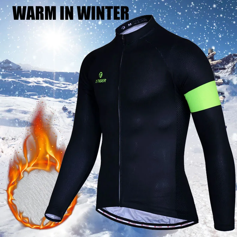 X-TIGER Cycling Jerseys Set Men Winter Thermal Fleece Bike Clothing Mountain Bicycle Clothes Full Zipper Long Sleeve Sportswear