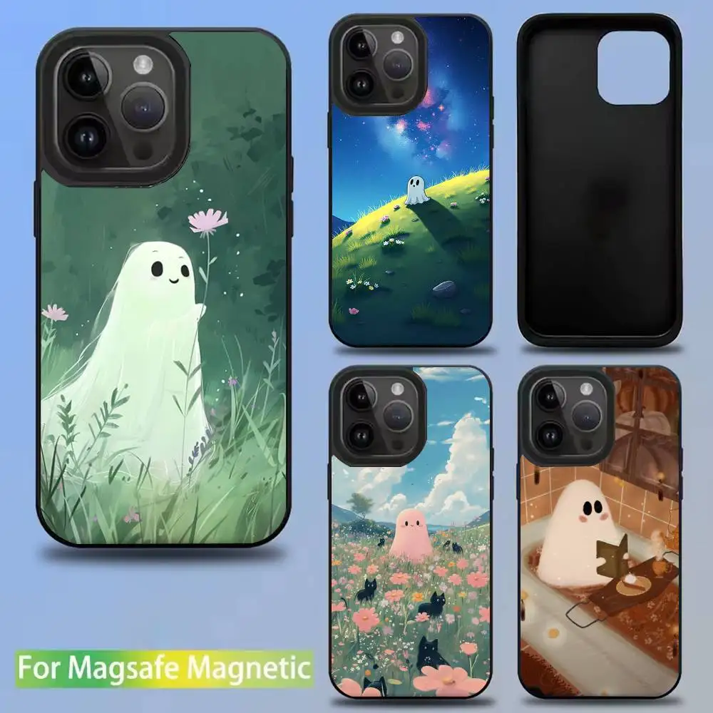 

Cute Ghost Art Phone Case For iPhone 16,15,14,13,12,11,Pro,Max,Plus,Mini,SE New Magsafe Magnetic Wireless Charging