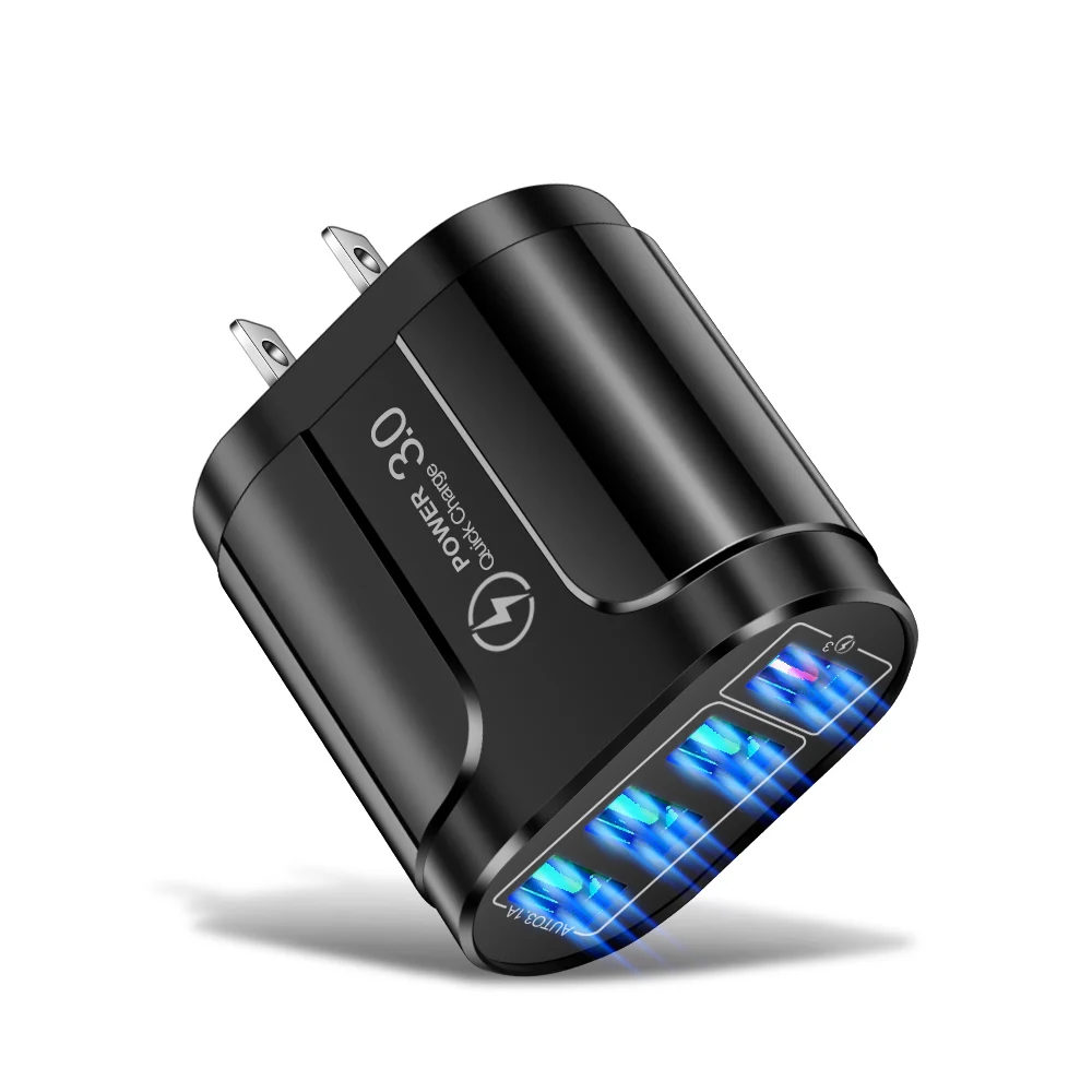 48W 4-Port USB Fast Charger QC3.0 Fast Charging Station for iPhone Samsung Xiaomi Tablet Travel Wall Adapter EU US KR Plug