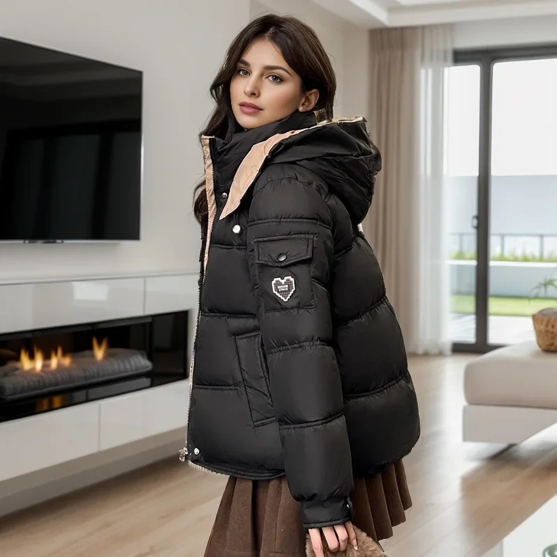 2024 New Women's Winter Style Color Block Cropped Cotton Padded Jacket Female Stylish Thickened Outerwear Trendy Parkas Coat