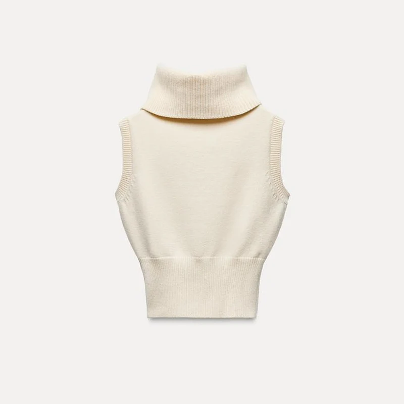 

Comfortable ort Knitted Vest 2024 Autumn Basic Sle Stand Collar Svel Versatile Women's Faion Polyester Fiber 00%