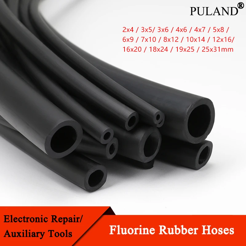 1~10m Fluorine Rubber Hose Viton Tubing ID 2~25mm FKM Tube Corrosion Acid-base Heat Oil Heat Resistant Fluororubber Tube