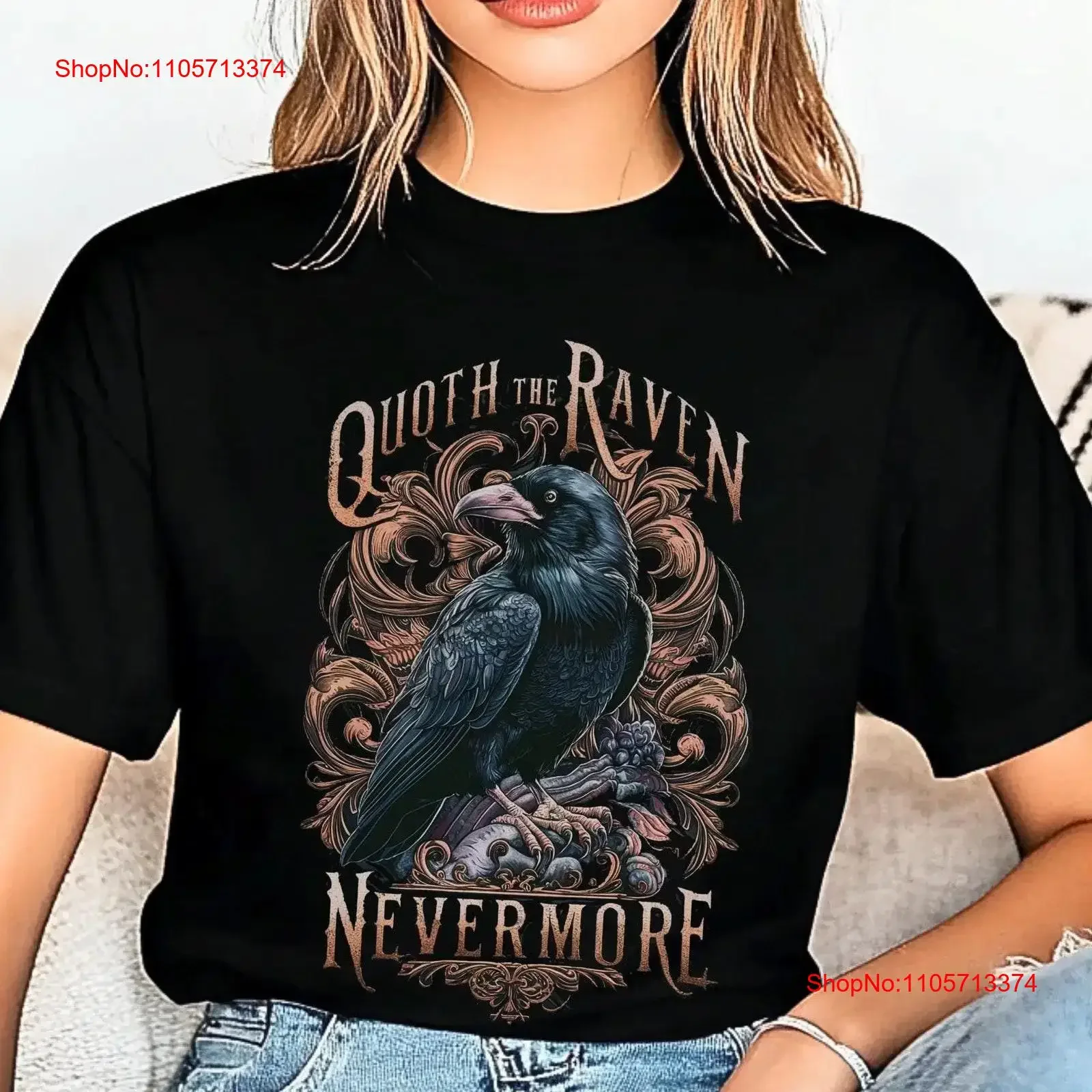 Raven T Shirt Gothic Edgar Allen Poe Nevermore For Him Her vintage Washed Stretched Slightly Breathable Top For Everyday Wear