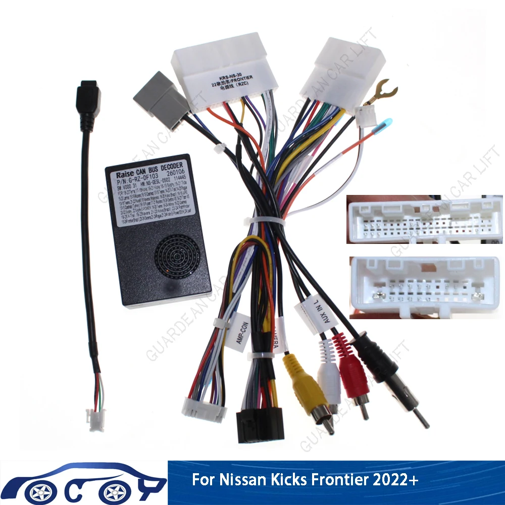 Cableado de radio para coche Nissan Kicks Frontier 2022+360 °   Adaptador de Arnés de 16 Pines con Decodificador CANBUS para Estéreo Android