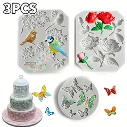 3PCS/Set Silicone Molds 3D Tree Flower Bird Form Molds Cake Fondant Decoration Tools Chocolate Candy DIY Baking Accessories