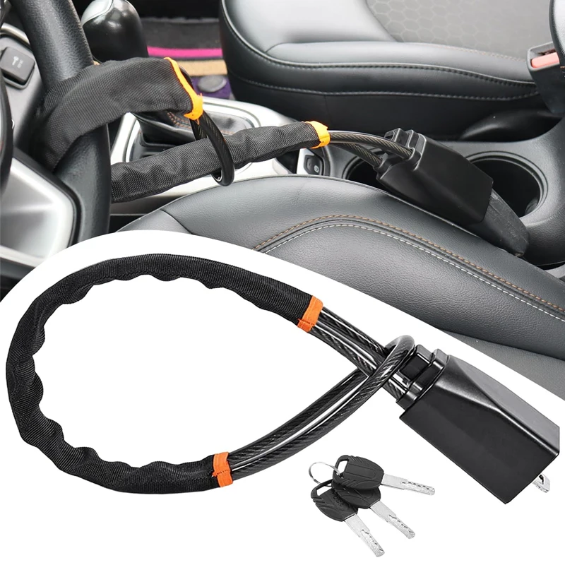 Universal Car Steering Wheel Lock with Seat Belt Buckles with 3 Keys Sturdy for Truck SUV Van RV Theft Prevention Anti Device