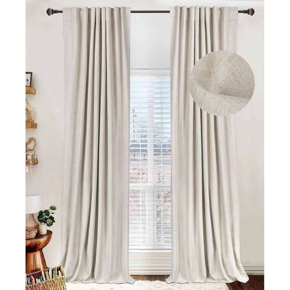

Linen Blackout Curtains or Bedroom 84 Inches Long, Back Tab/Rod ket Living Room Drapes, Thermal Insulated Blackout Curtains 2 Pa