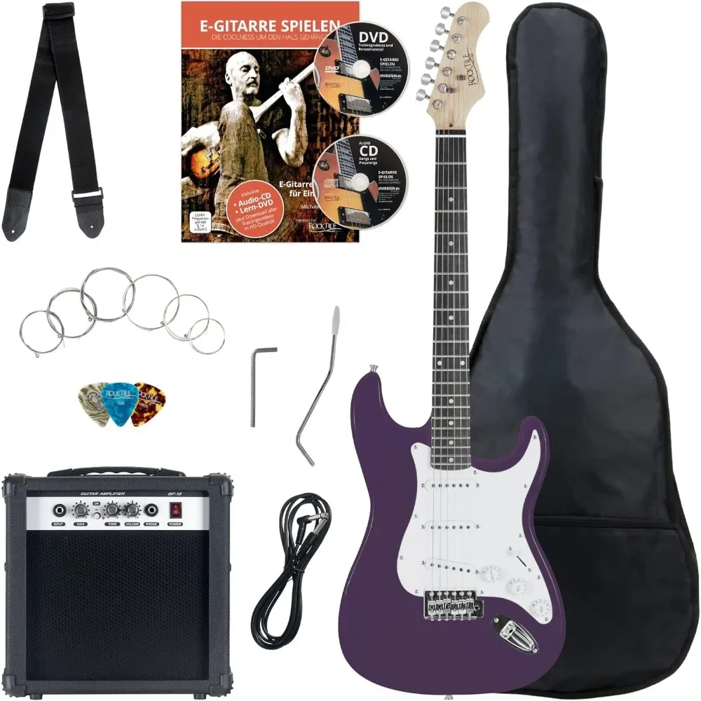 Rocktile Banger's Pack Kit Guitarra Eléctrica Completo - Guitarra electrica con 3 Single-Coil pick up Juego con amplificador