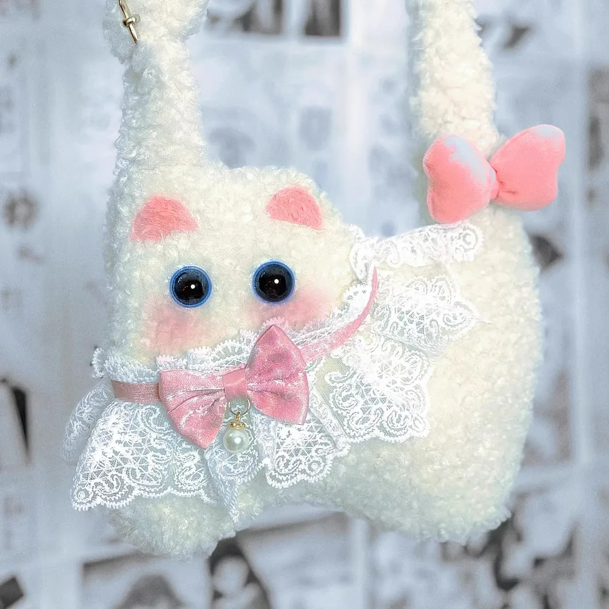 Original design cat bag female little white cat cute plush shoulder bag underarm bag new cute