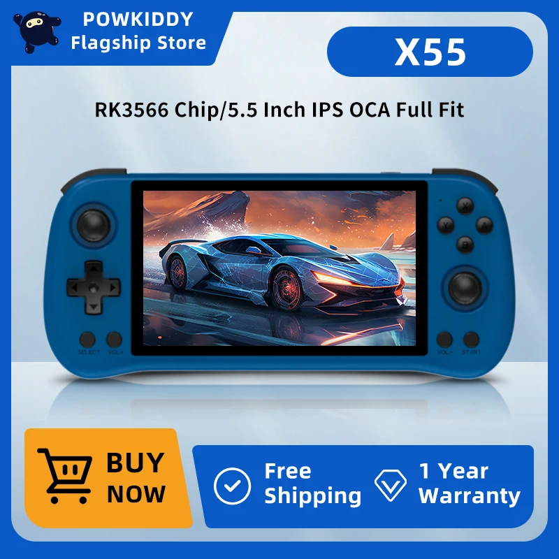 POWKIDDY X55 Retro Handheld Game Console New HD Screen RK3566 Core 5.5 Inch Portable Video Player JELOS System WIFI Connection