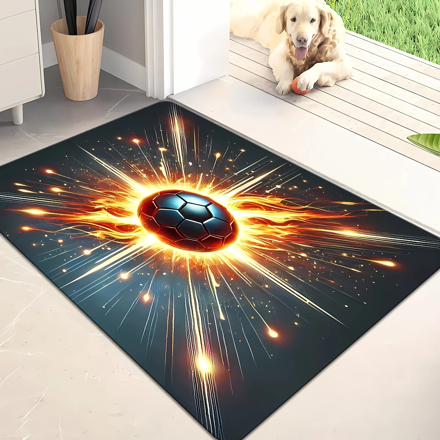 Soccer Ball Doormat, Dynamic Sports Energy Floor Rug, Non-Slip Welcome Mat for Entryway Boys Room Gym Home Decor
