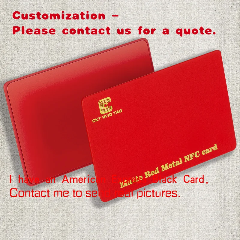 

custom.Customized Printed Red Metal NFC Access Control Business Card 13.56MHz RFID Communication Interface VIP Membership Access