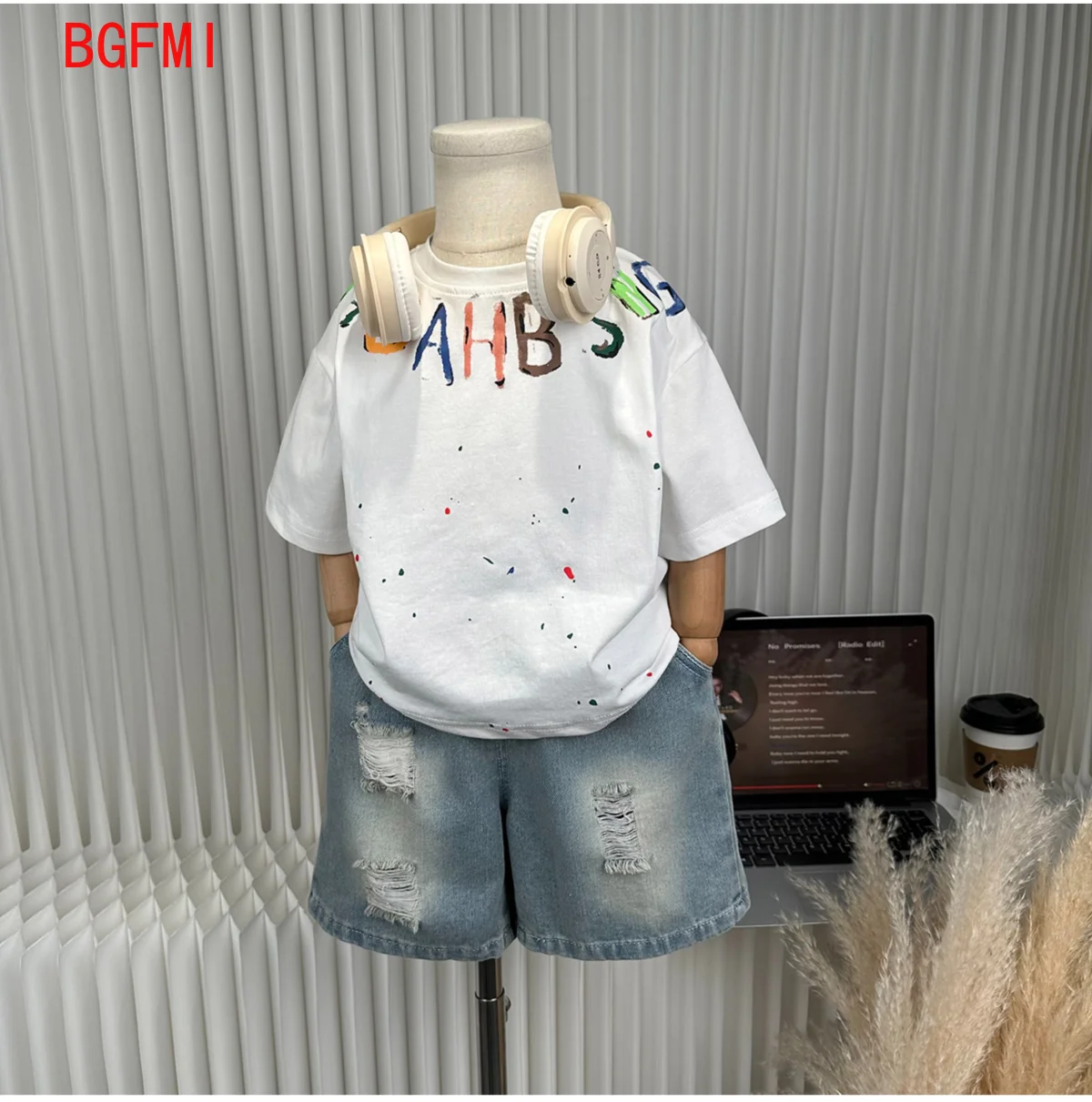 2-11 Y Summer Baby Boys Clothes Letter Ripped Jeans Suit Children Short Sleeved T-Shirt + Denim Shorts  2pcs Set Casual Outfits