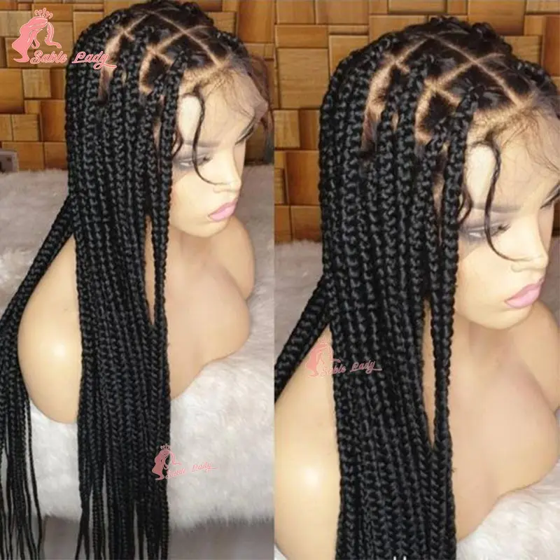 

36'' Synthetic Full Lace Jumbo Braided Wigs Box Knotless Cornrow Braided Wig for Black Women Transparent Lace Front Braids Wigs