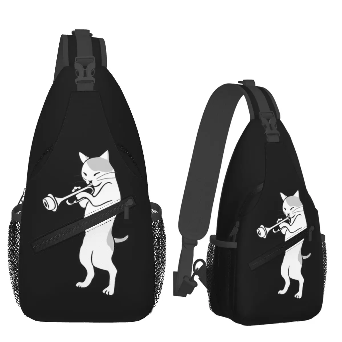 

Cat Trumpet Player Straight Mute Wah Funny Trumpet Chest Bag Мужской рюкзак через плечо на слинге Нагрудная сумка Daypack Сумка на плечо