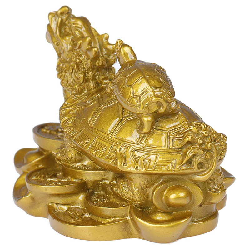 1 Pc Gold Feng Shui Dragon Turtle Tortoise Statue Figurine Coin Money Wealth Lucky Home Dector