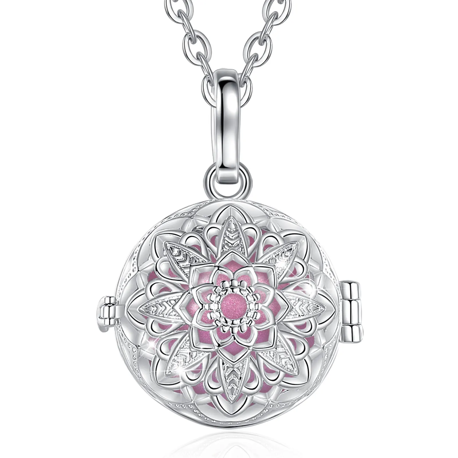 Eudora 18 mm Harmonie-Kugel-Blumenkäfig-Anhänger-Halskette, Engelsrufer, Baby-Glockenspiel, Bola, modischer Schwangerschaftsschmuck, Damen-Geschenk für Mama