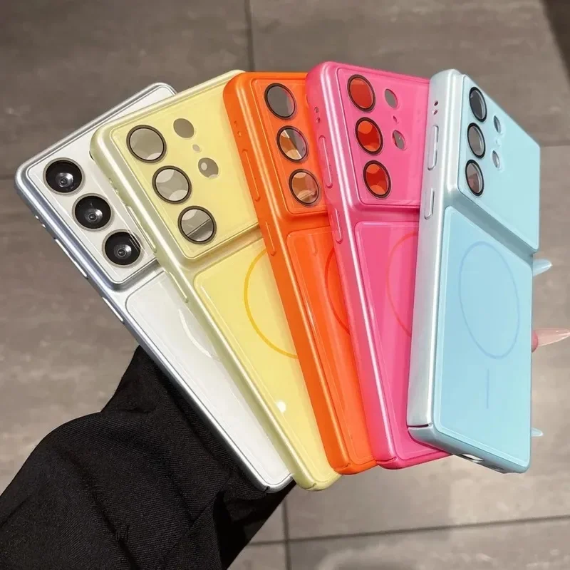 Luxury Magnetic Acrylic Large Window Phone Case For Samsung Galaxy S26 S25 Ultra S24 Plus Lens Protector Hard Matte Bumper Cover